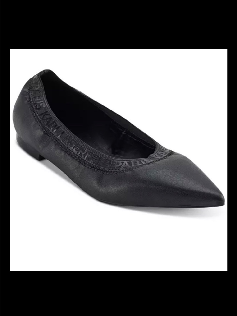Karl Lagerfeld Paris Women’s Vinette Black Pointed Toe Logo-Trim Ballet Flat sz8